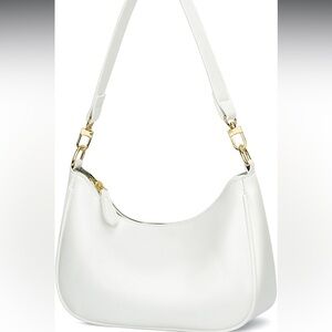 Chic White Shoulder Bag with Gold Accents